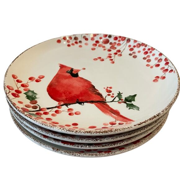 Potter’s Studio Red Cardinal Holly Berries CHRISTMAS Salad Plate Set of 2 NEW - Picture 6 of 13